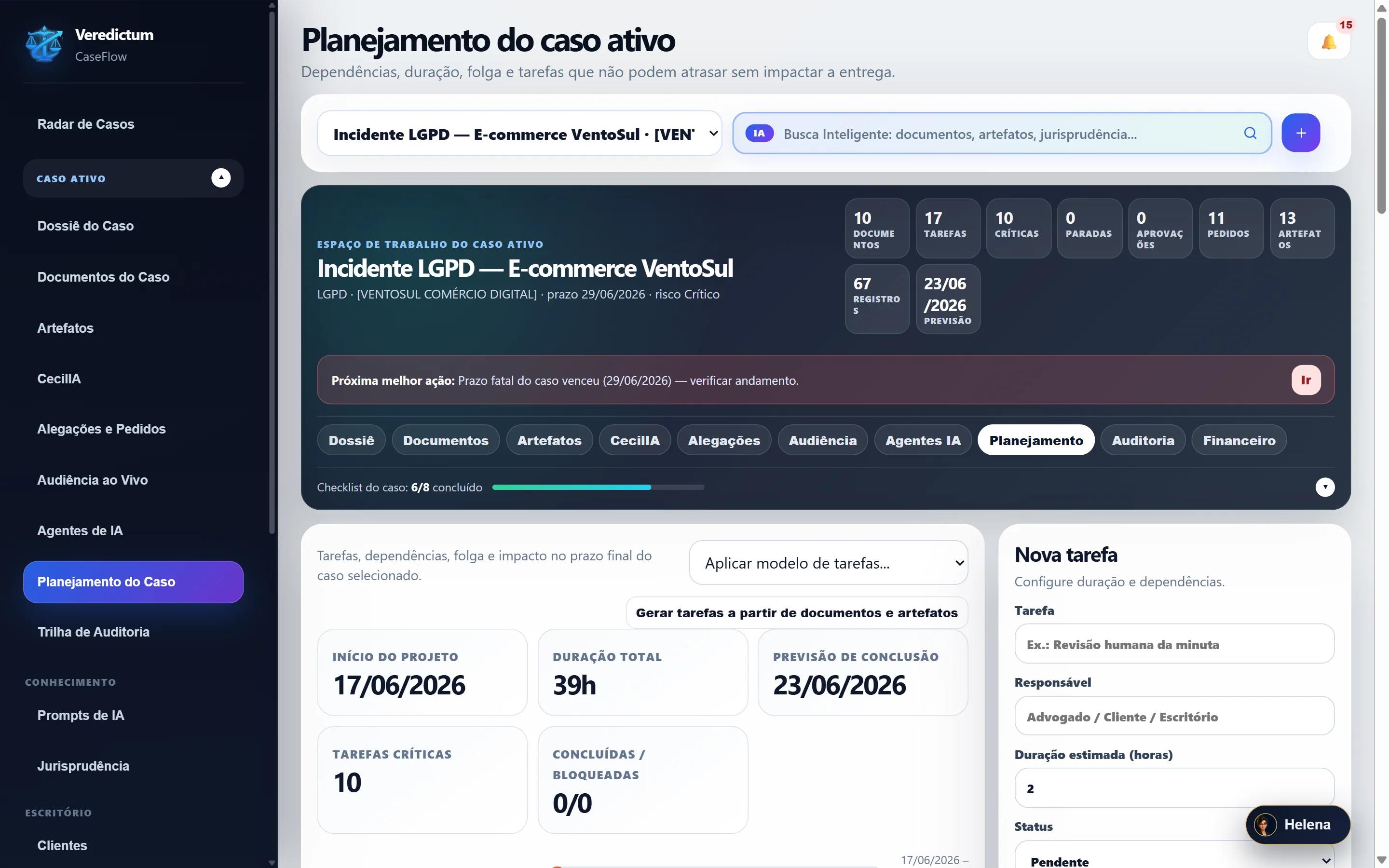 Planejamento do caso
