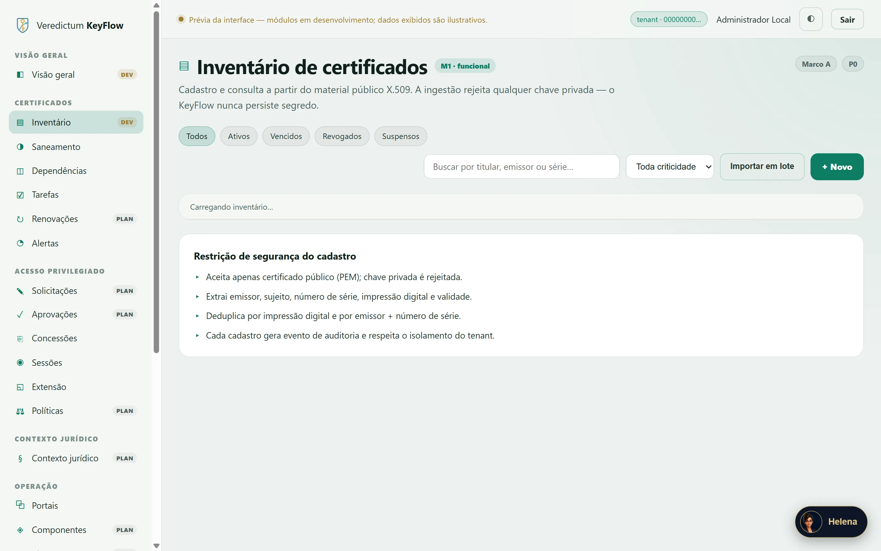 Inventário de certificados
