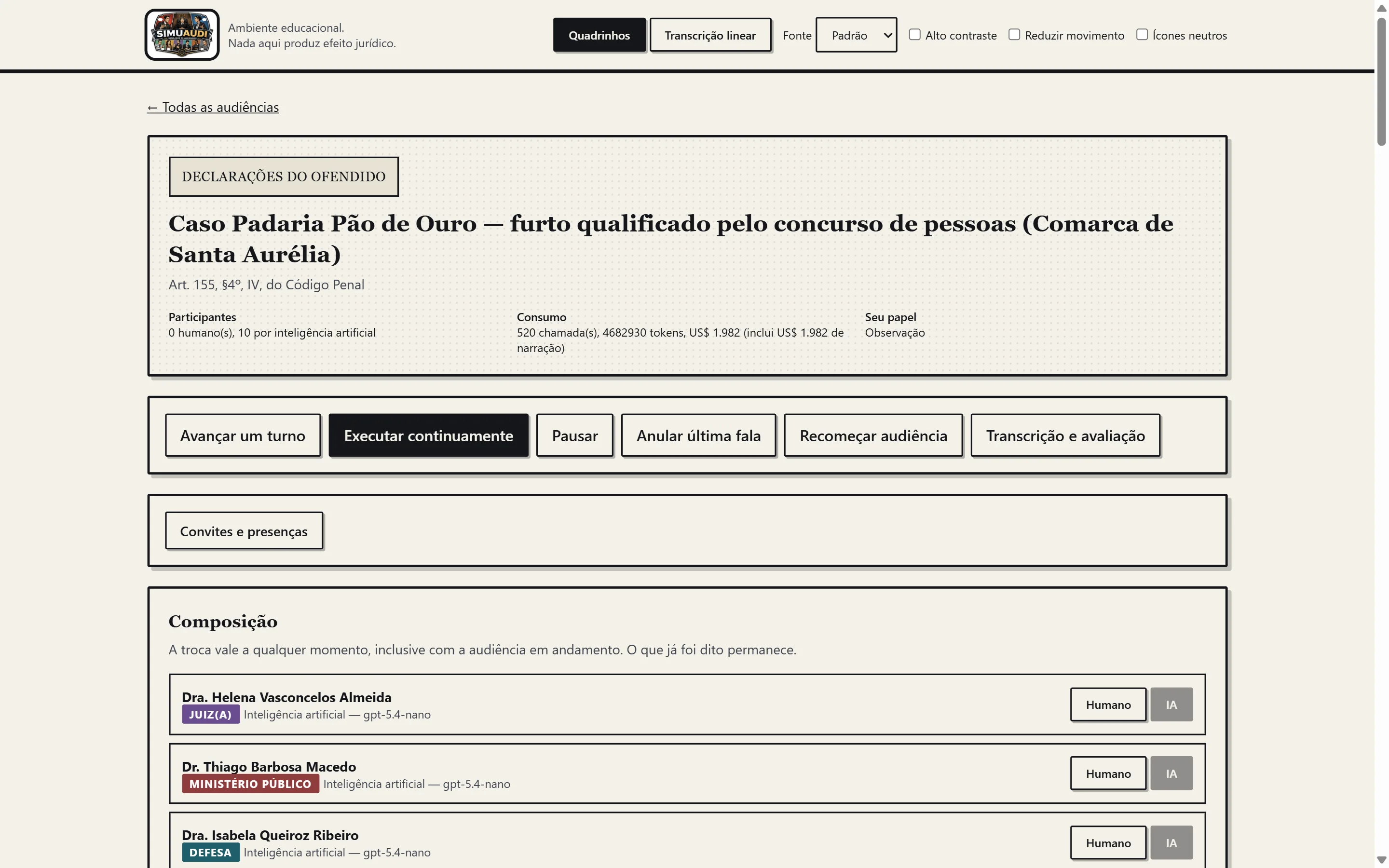 Audiência em andamento